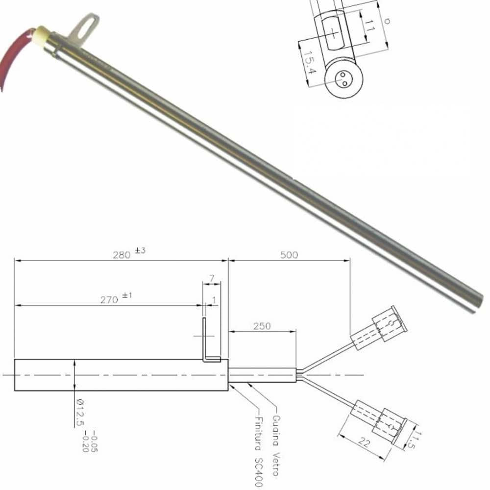 Resistenza accensione stufe a pellet d.12,5mm lung 28cm EDILKAMIN ITALIANA CAMIN - UNIVERSALE