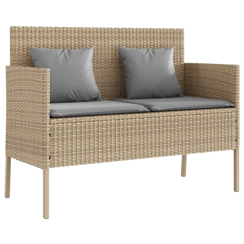 Panca da Giardino con Cuscini-Sgabello-Panca da esterno Beige in Polyrattan 145609