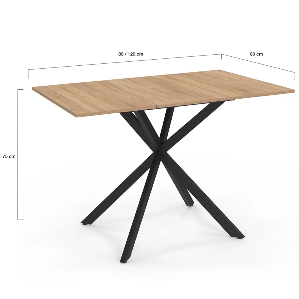 IDMarket - ALIX Tavolo da pranzo quadrato allungabile per 4-6 persone con gamba in legno e ragno nero 80-120 cm