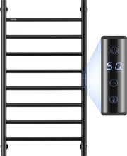 Asciugamano Elettrico a Stagno - 8 Stanghe - Nero - Elettrico - Riscaldamento - in 5-10 minuti a 55°C - Timer - Acciaio Inossidabile - Montaggio a Parete