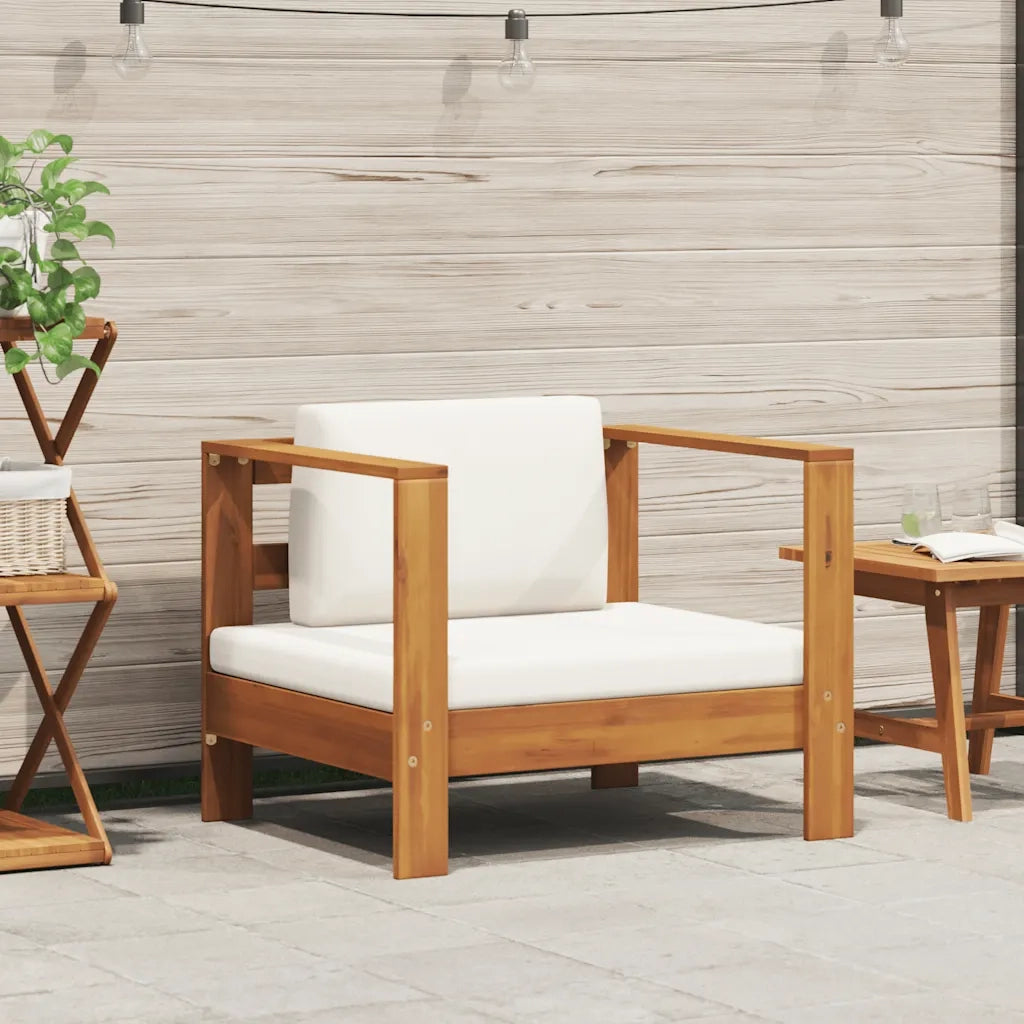 Sedia da Giardino con Cuscino Crema in Legno Massello di Acacia