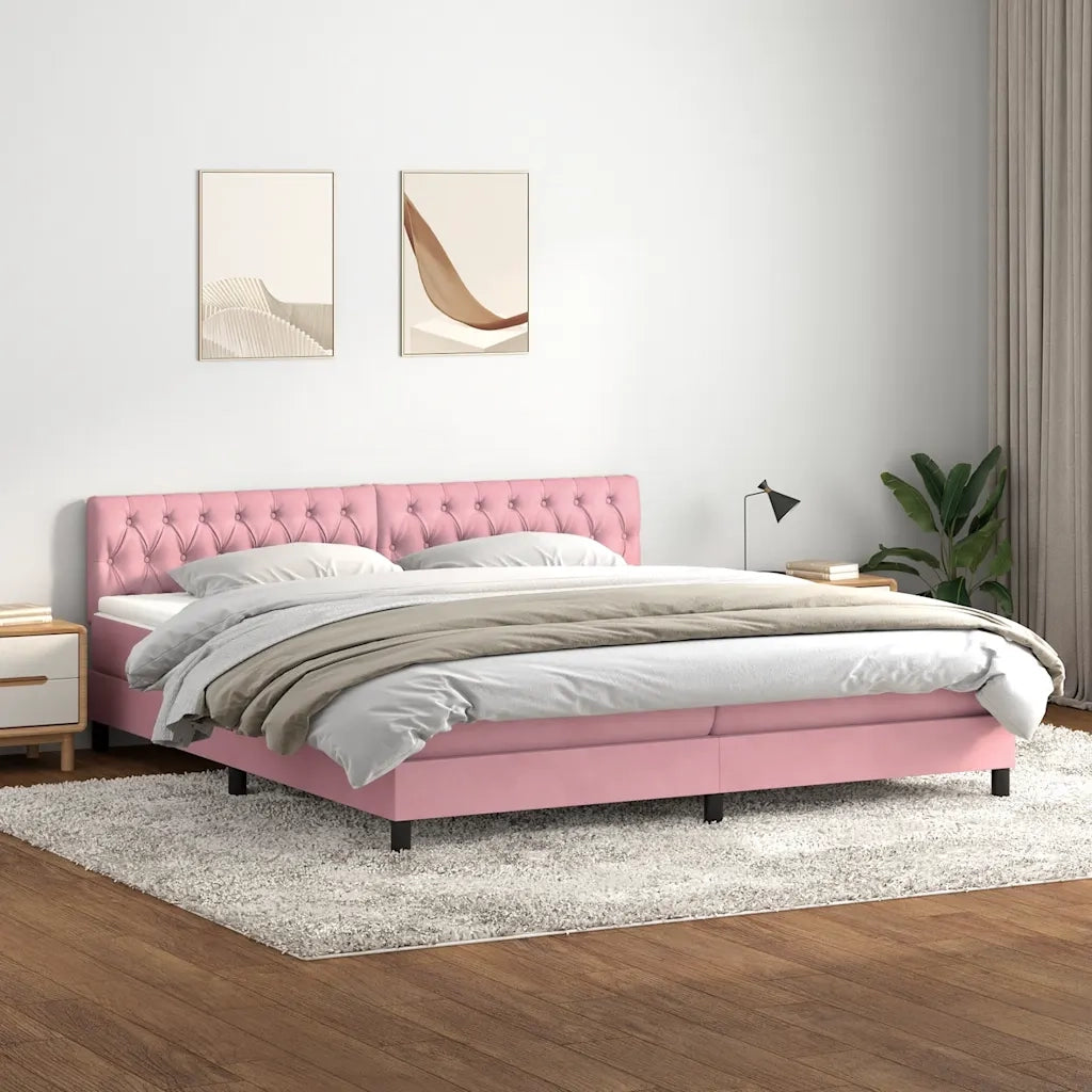 Letto a Molle con Materasso e LED Rosa 180x210 cm in Velluto 3317186
