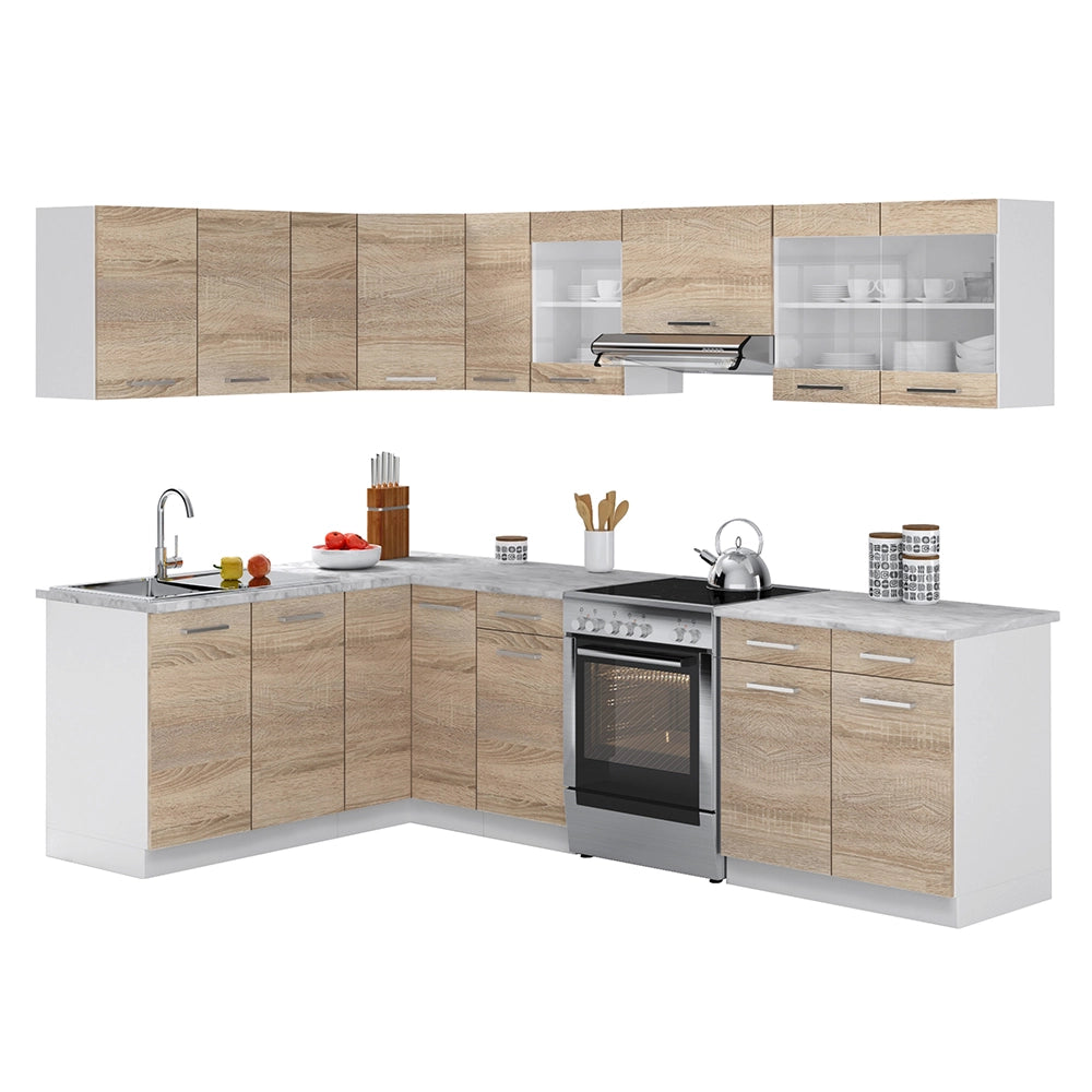Vicco Cucina ad angolo Bianco/Sonoma 267 x 167 cm , PL Marmo con striscia LED