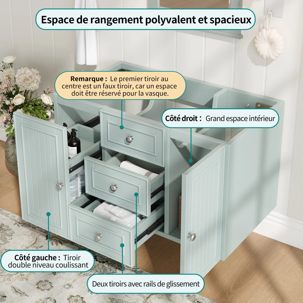 Mobile sottolavabo con 2 cassetti, vano contenitore e installazione a parete, per bagno, verde, 78,5 × 46 × 46,8 cm