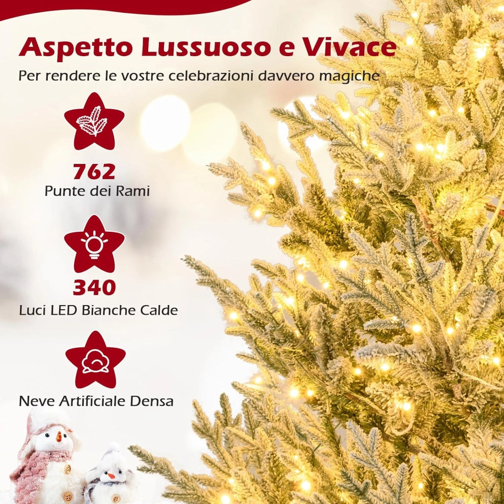 Albero Artificiale Preilluminato 180 cm, Albero di Natale Innevato con 340 Luci LED, 13 Modalità, Timer, Luminosità Regolabile e 762 Rami, Decorazioni per Casa e Ufficio (180 cm)