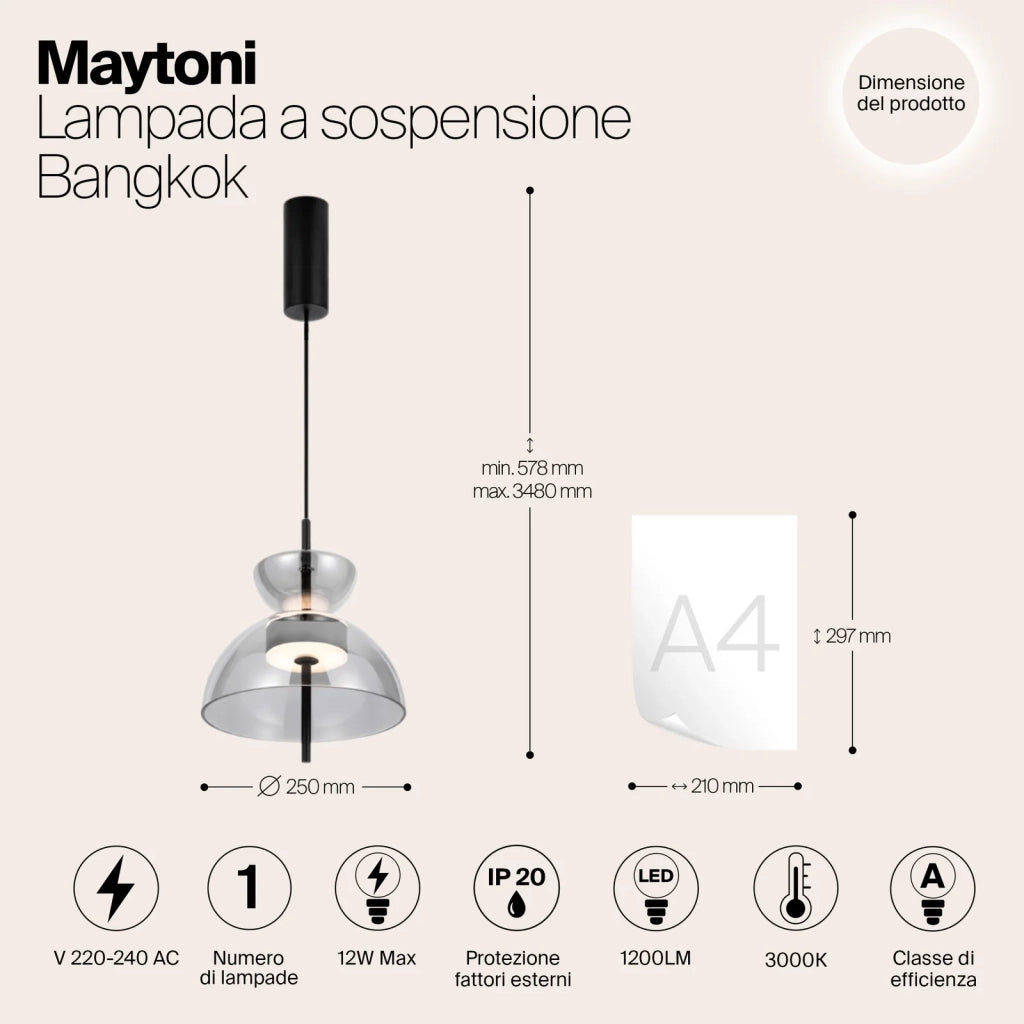 Maytoni Lampadario moderno Bangkok LED integrato 1 luce metallo nero vetro