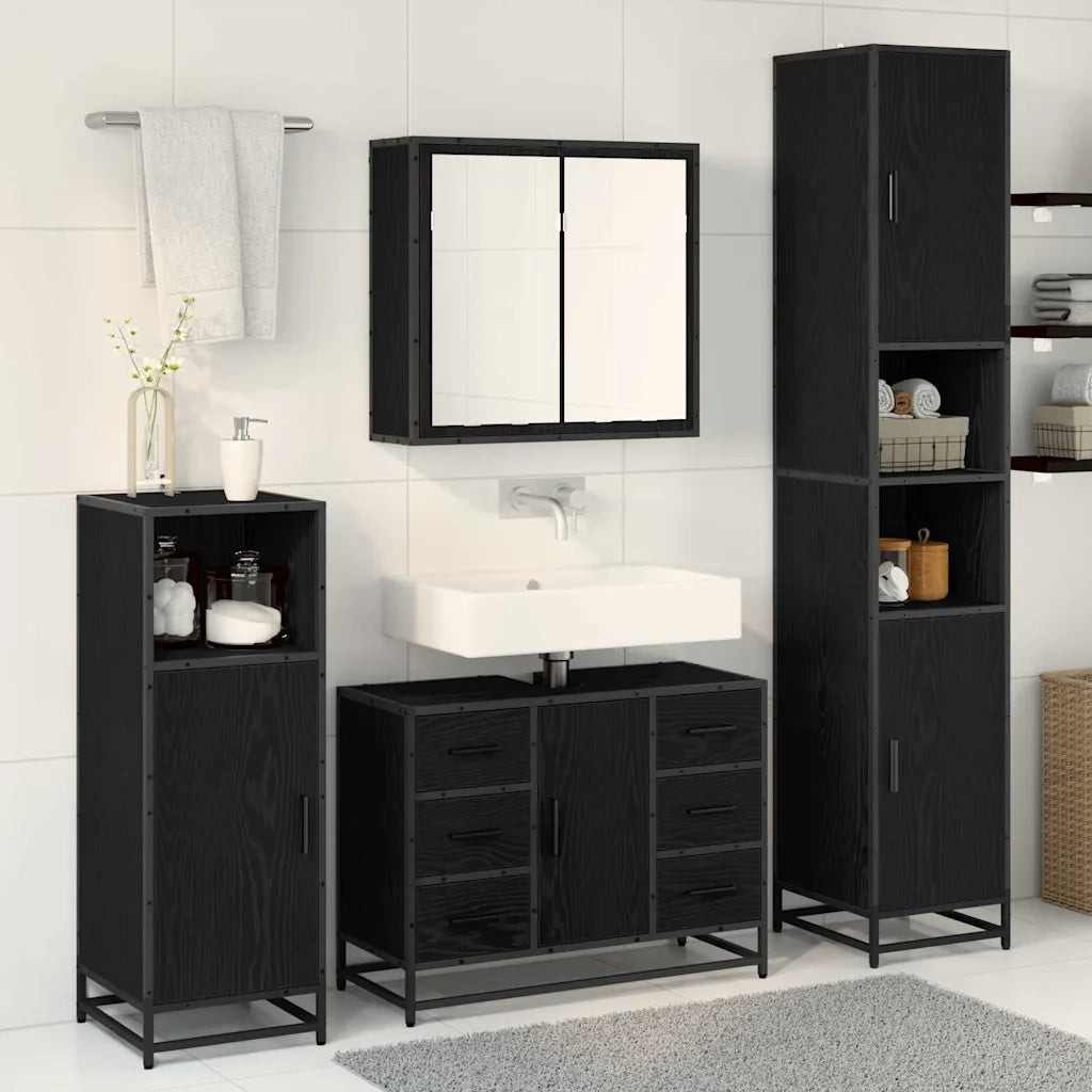 Set di mobili per il bagno 4 pcs Rovere Nero Legno multistrato 3402316