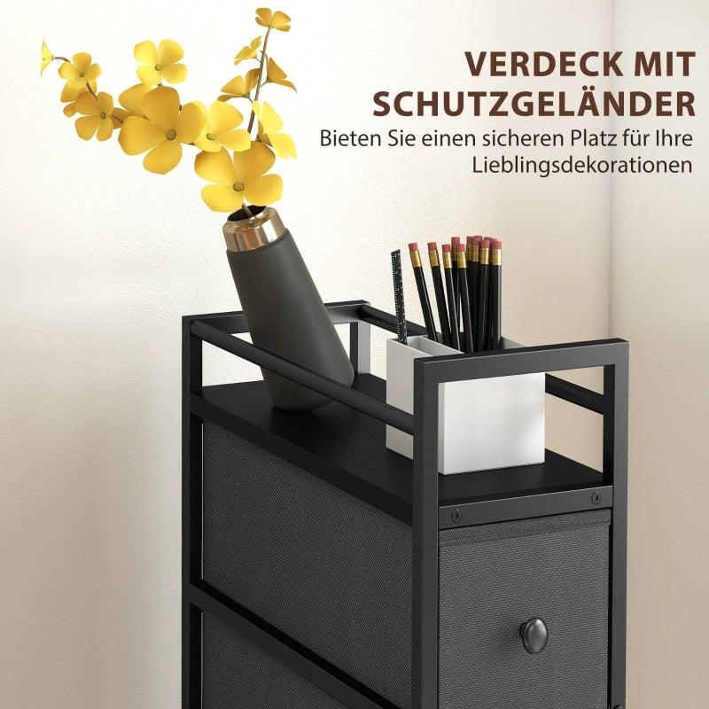 Cassettiera stretta con 4 cassetti, struttura verticale, per camera da letto, in legno, nero, 20 × 43 × 81,5 cm