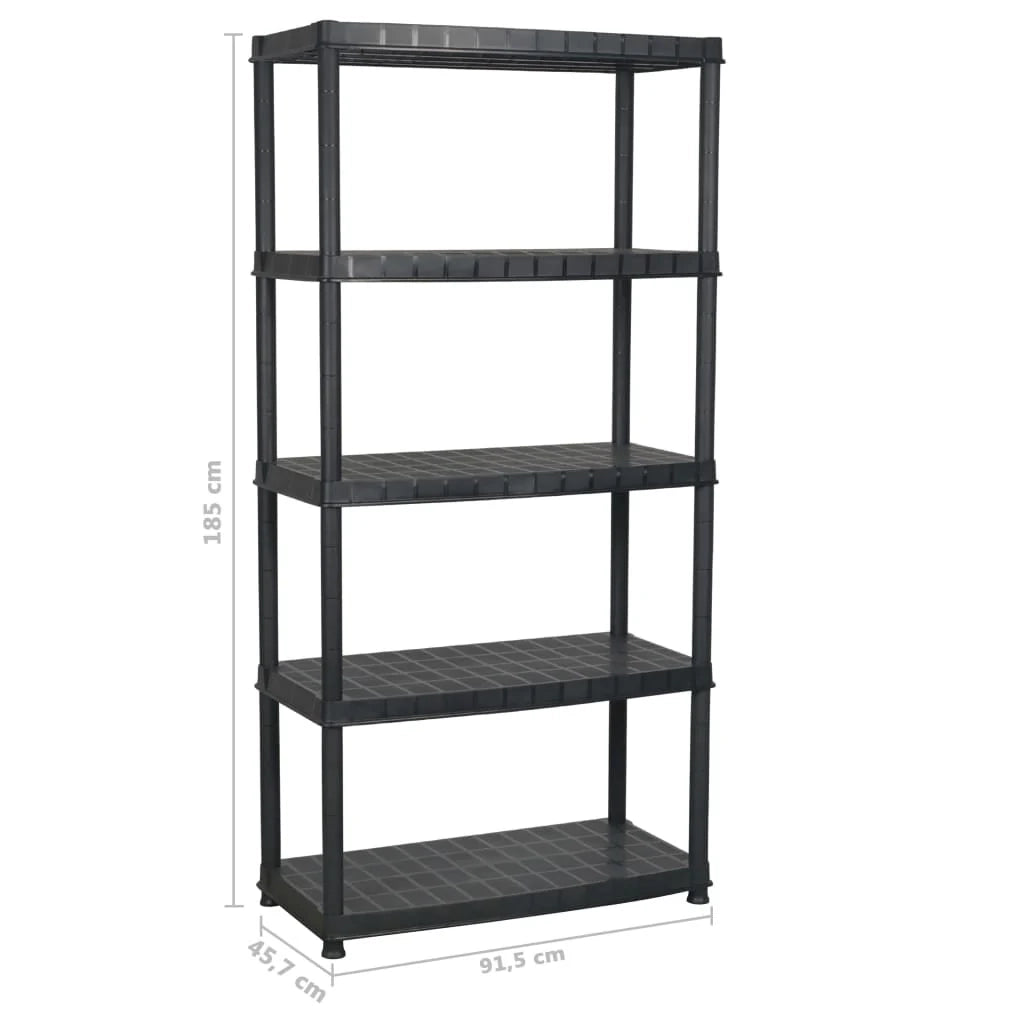 Scaffale portaoggetti a 5 ripiani 91,5 x 45,7 x 185 cm Plastica nera 02_0045708