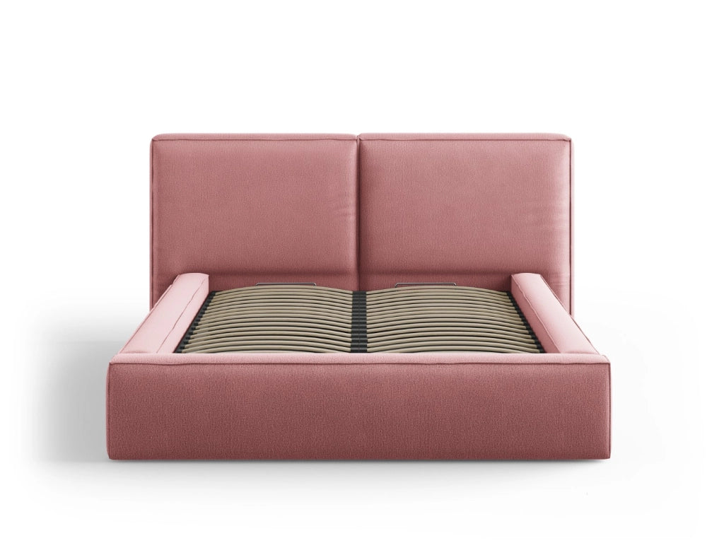 Cosmopolitan Design - Letto a cassettone con testiera doppia "Arendal" 140x200cm in tessuto strutturato rosa 