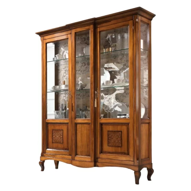 Vetrina classica 2 porte legno intarsio bassano 163x45x207 - Mobili 2G