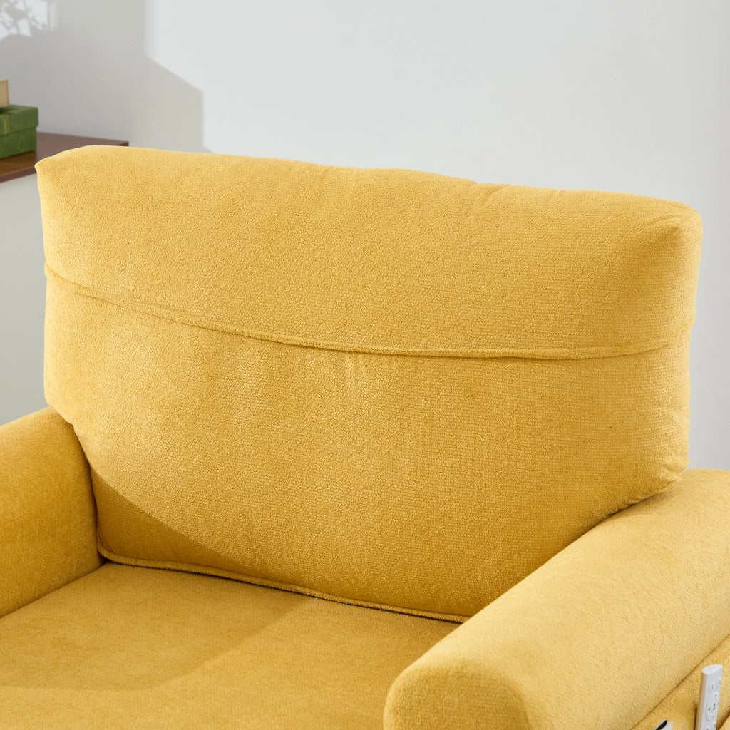Poltrona chaise longue con Seduta Ampia, Tasche Laterali e Cuscini Sfoderabili, in Ciniglia Giallo Senape