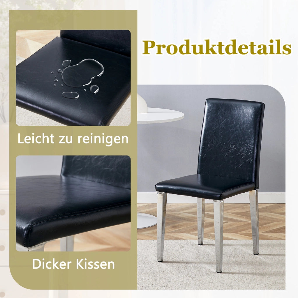 Set di 2 sedie da pranzo in PU nero con gambe argento