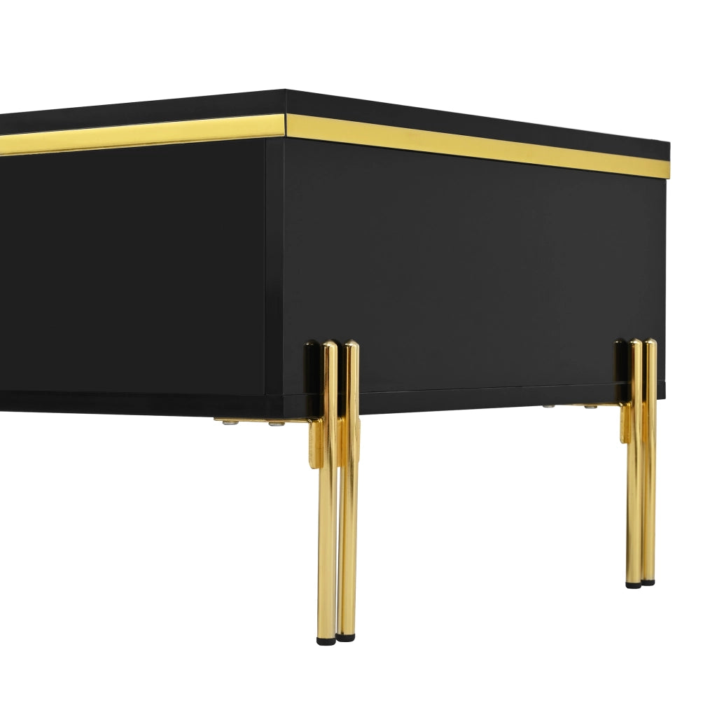 Tavolino da Salotto con 2 Cassetti Nascosti e Gambe in Metallo; Lucido; Stile Moderno; in Truciolare; Nero; 100×50×36 cm