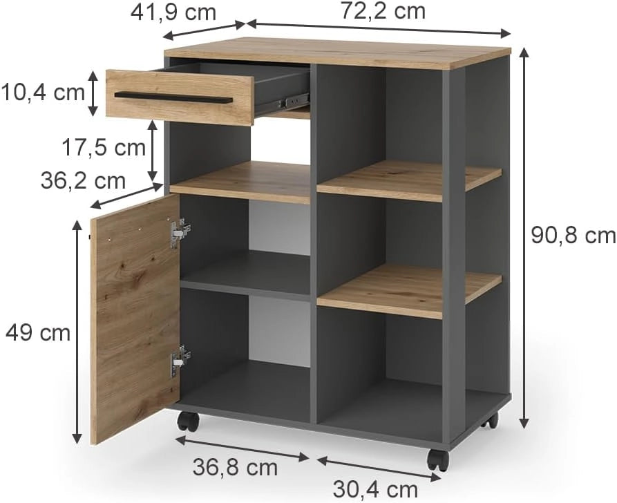 Buffet da cucina Pure, Rovere artigianale/Antracite, 72.2 x 41.9 cm, con ripiani regolabili in altezza per un utilizzo flessibile