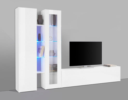 Parete Attrezzata Soggiorno 280x30x180 cm Maruska n°9 Bianco Lucido