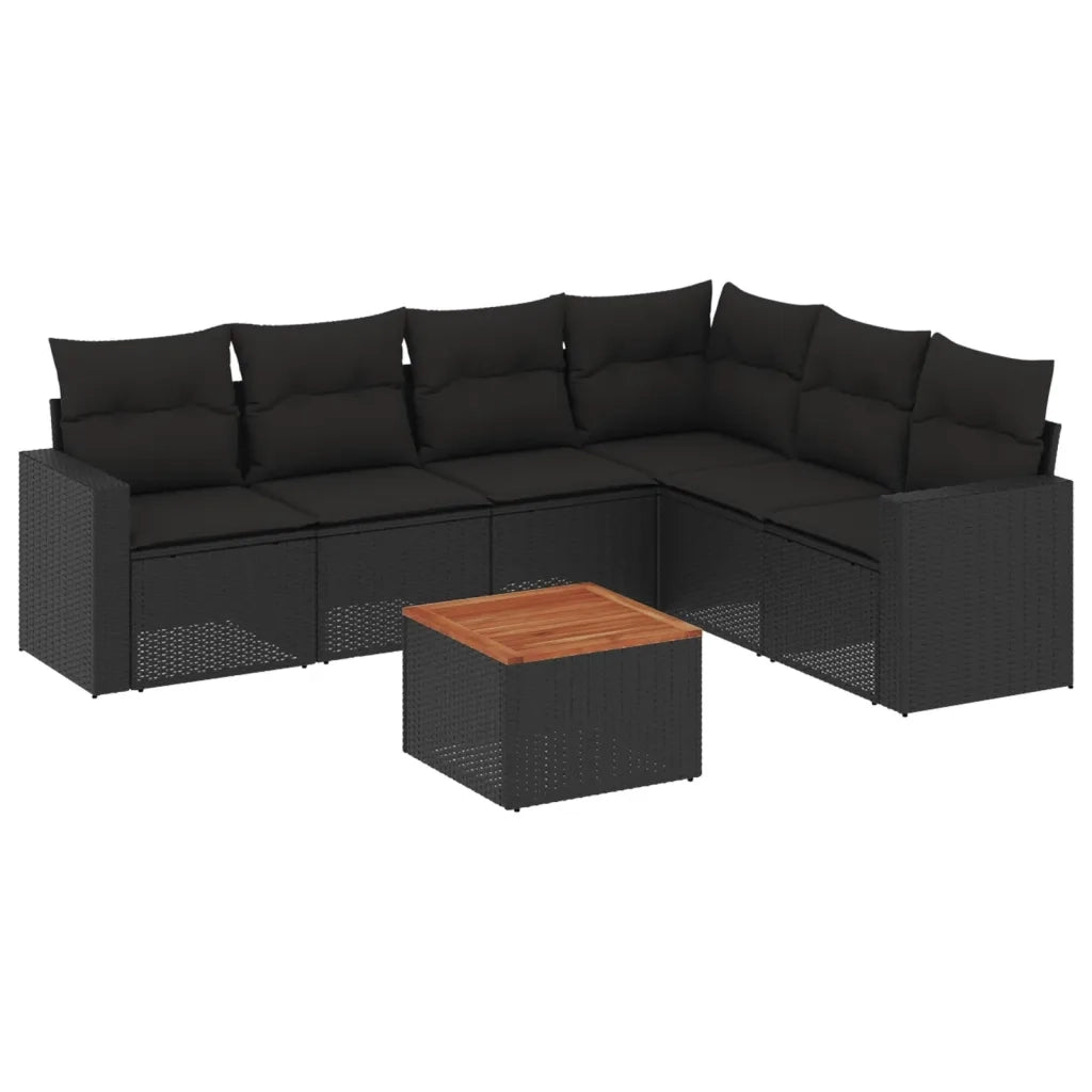 Set Divani da Giardino con Cuscini 7pz Nero Polyrattan 3256468