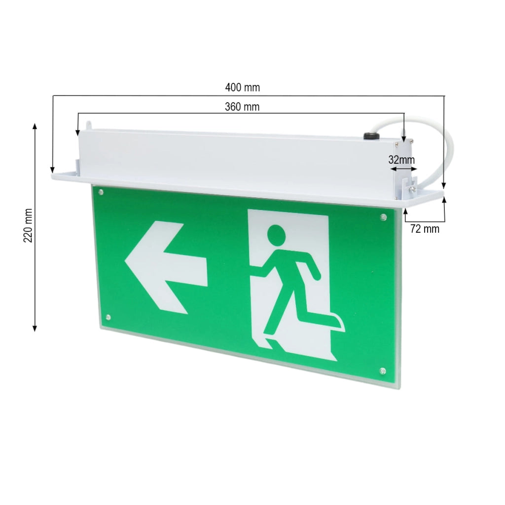 Lampada di emergenza a LED EXIT 220V, 3W, batteria agli ioni di litio 1800mAh, montaggio a incasso, autonomia 3 ore IP20