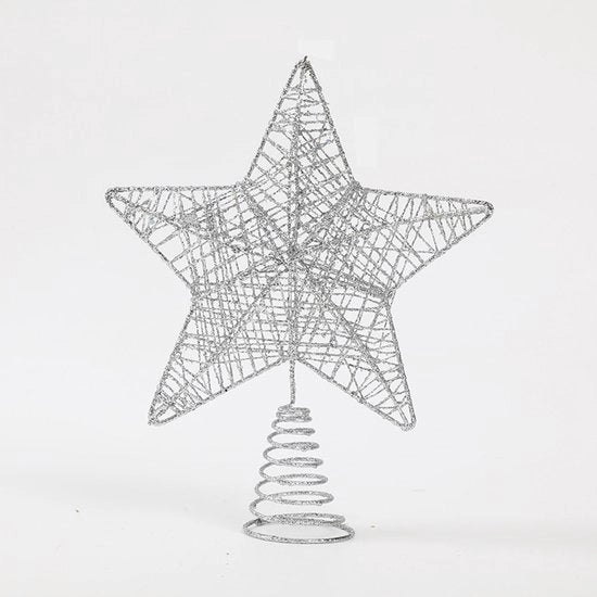 Decorazione di Natale, stella 3D in polvere in cima al tronco, piccola stella a cinque punte, accessorio per decorazione di albero di Natale - stella a cimasa in acciaio inox argentato (18 cm)