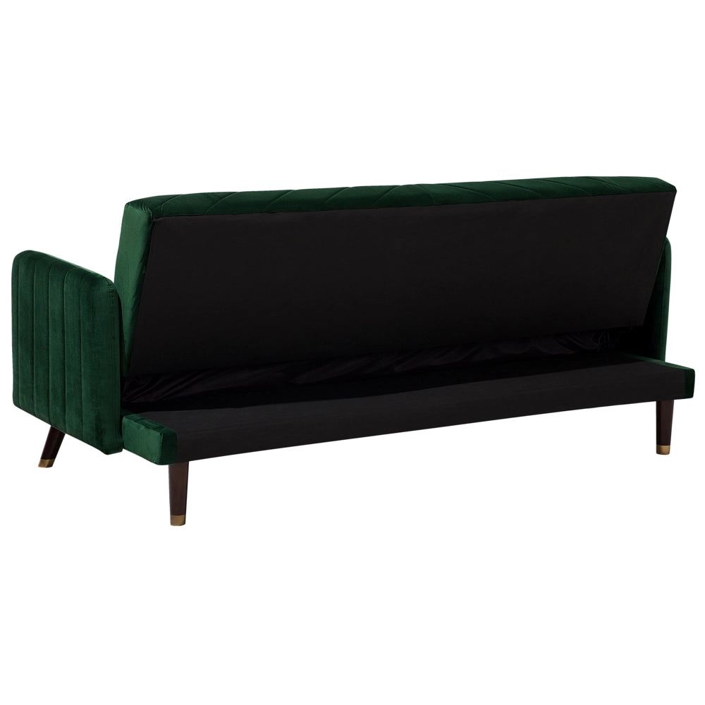 Divano Letto Tessuto Velluto Verde Smeraldo Soggiorno Moderno 3 Posti Gambe In Legno Braccio A Pista
