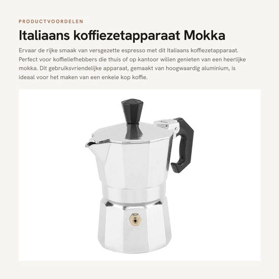 Caffettiera Espresso a Vapore per Fornello - 30 ml - In Alluminio - 1 Caffè - Per Uso Domestico/Ufficio