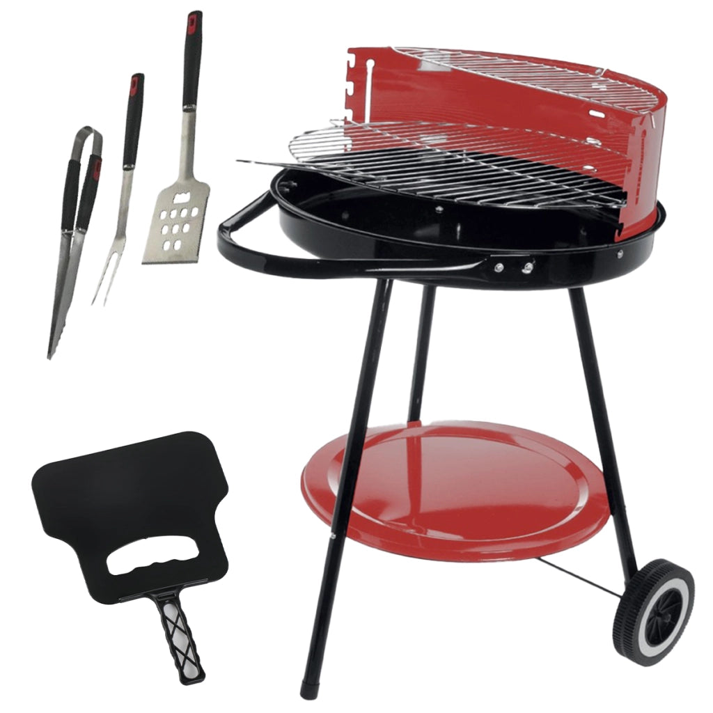MAURY'S SET BARBECUE TONDO 4 POSIZIONI 55X75H CM + VENTAGLIO ASSORTITO DA 32 CM + GRILL SET 3 UTENSILI 43 CM