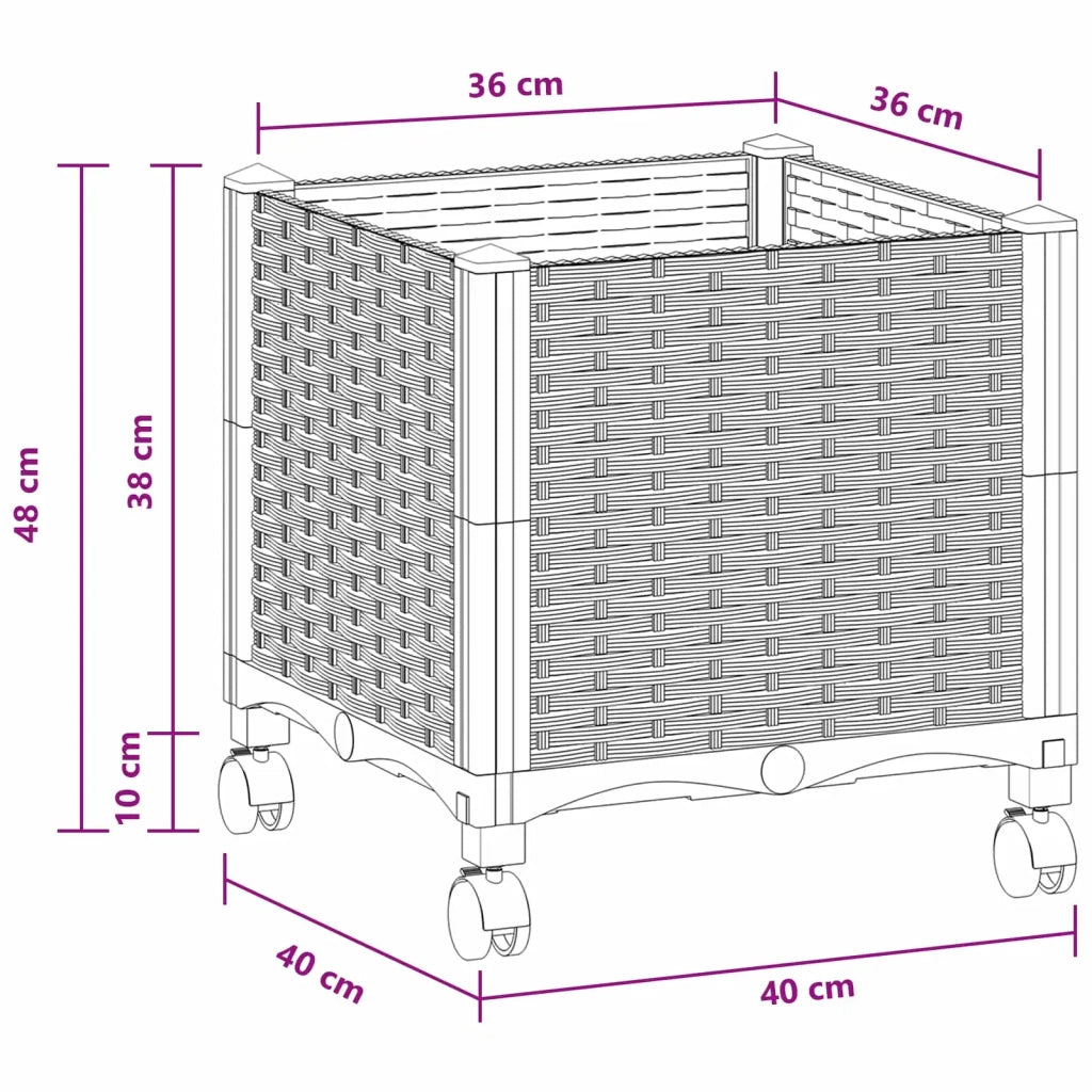 Vaso da Giardino con Ruote Grigio Chiaro 40 x 40 x 48 cm PP 3422912