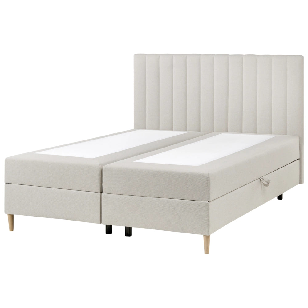 Divano letto matrimoniale con contenitore sollevabile imbottito con testiera 160 x 200 cm bianco sporco