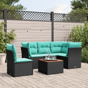 Set Divani da Giardino 6 pz con Cuscini Nero in Polyrattan