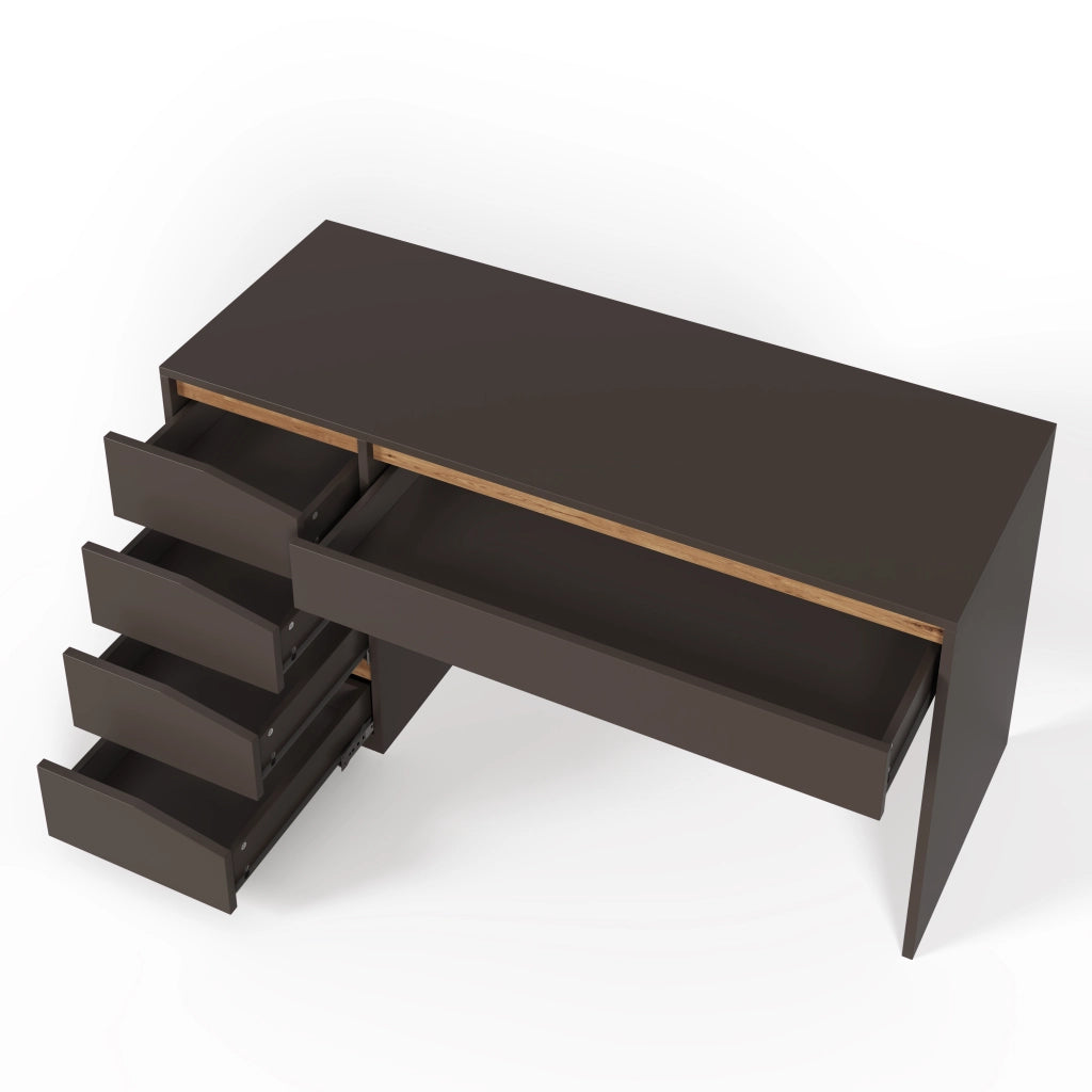 Scrivania dritta con 5 cassetti e piano ampio, grigio e rovere, per studio e camera, MDF, 140 × 50 × 78 cm