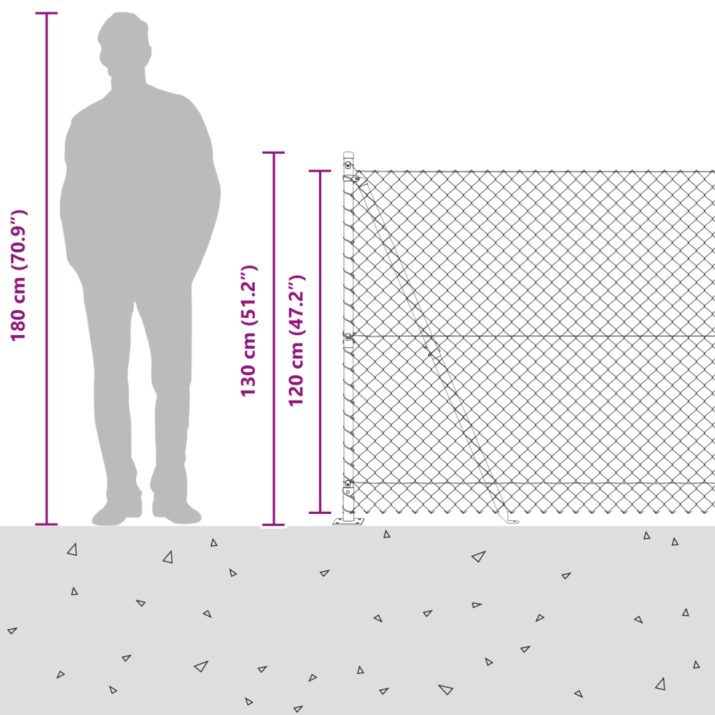 Recinzione a Maglia con 7 Poste Flangiate 1,2x10 m in Acciaio Zincato