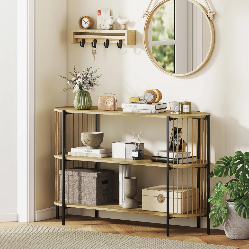 Tavolo da consolle ¨C zephmum ¨C legno naturale, acciaio, 124x43.5x80 cm