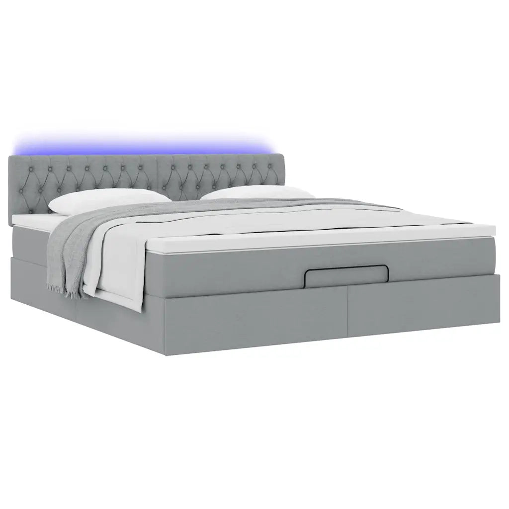 Pouf Letto con Materasso e LED Grigio Chiaro 180x200cm Tessuto 3312409