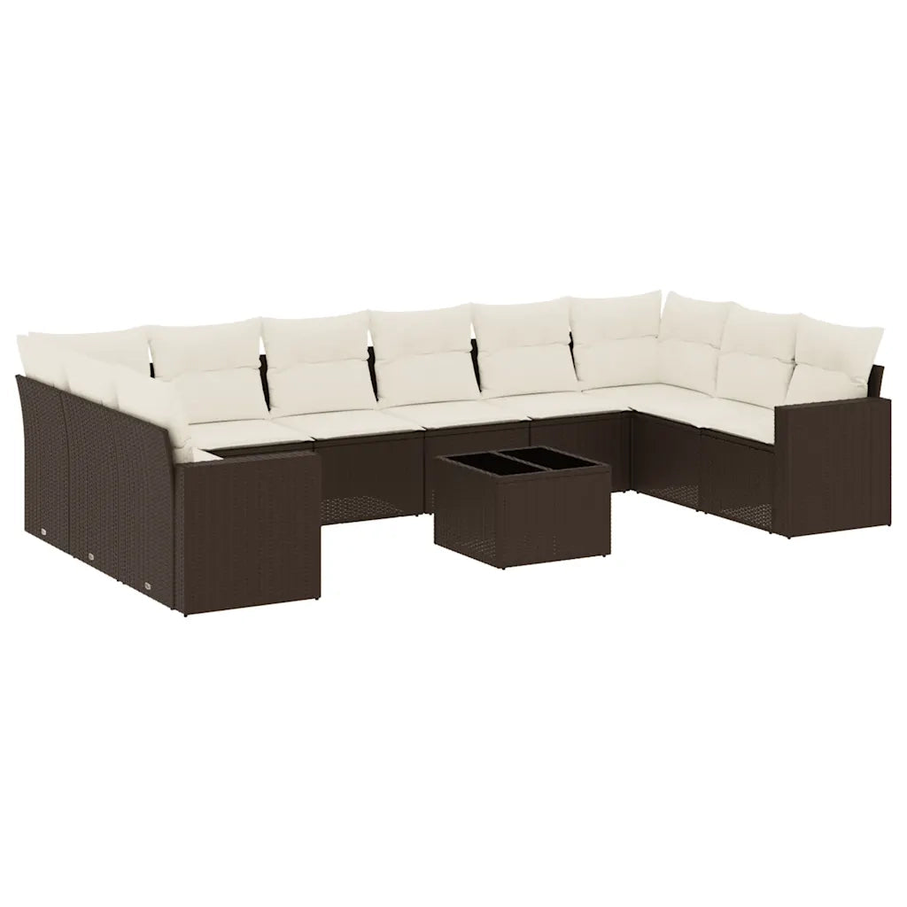 Set Divani da Giardino 11 pz con Cuscini Polyrattan Marrone 3251820