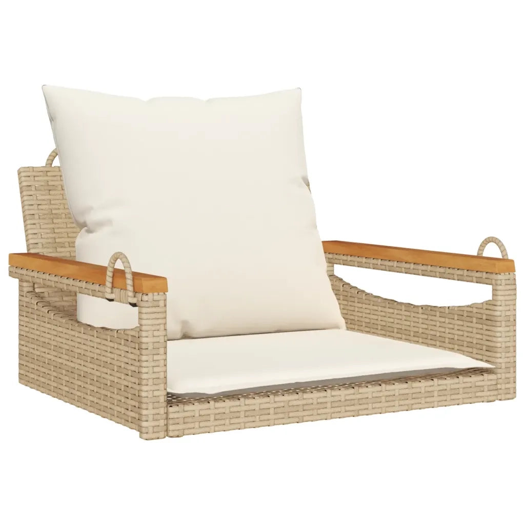 Panca da Giardino | Panchina a Dondolo con Cuscini Beige 63x62x40 cm in Polyrattan