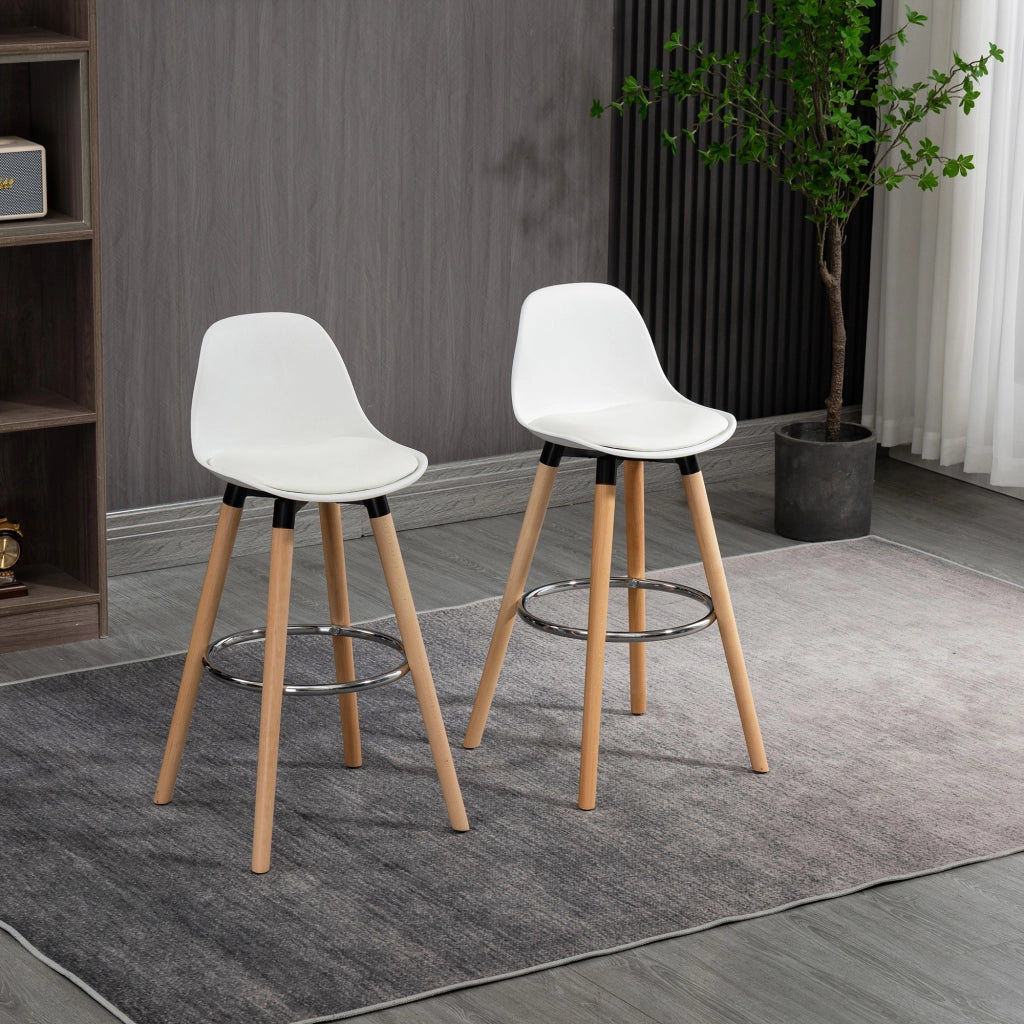 Sgabelli da bar con schienale e poggiapiedi ¨C zephmum ¨C PU imbottito, legno, bianco