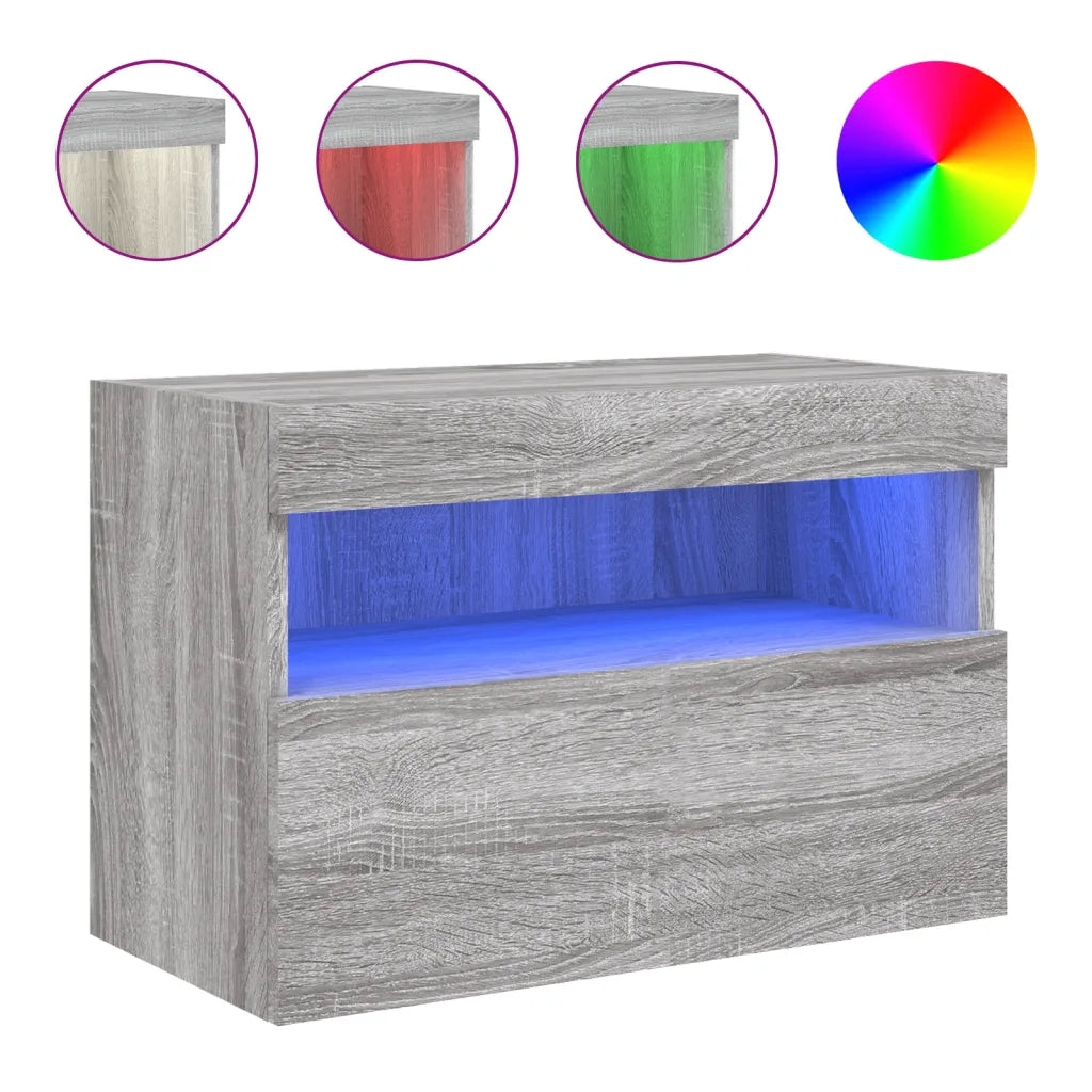 Mobile TV a Parete con Luci LED-Mobile TV a Muro Grigio Sonoma 60x30x40 cm