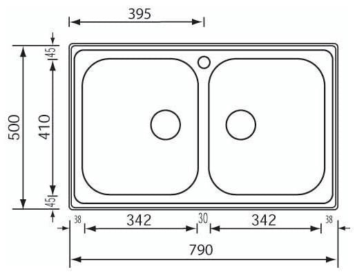 CM Cristal 79 x 50 2V Lavello montato su piano Rettangolare Acciaio inossidabile