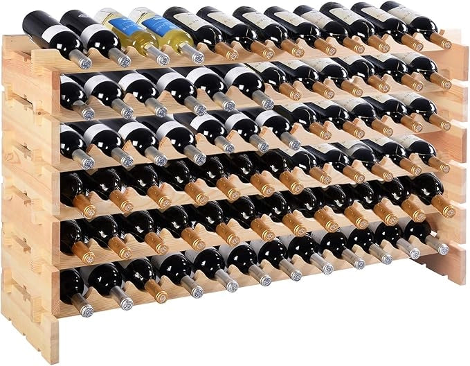 Cantinetta Portabottiglie Vino in Legno di Pino, Portabottiglie per Vino con 6 Ripiani, per 72 Bottiglie di Vino, per Cucina, Bar e Cantina (72 Bottiglie)