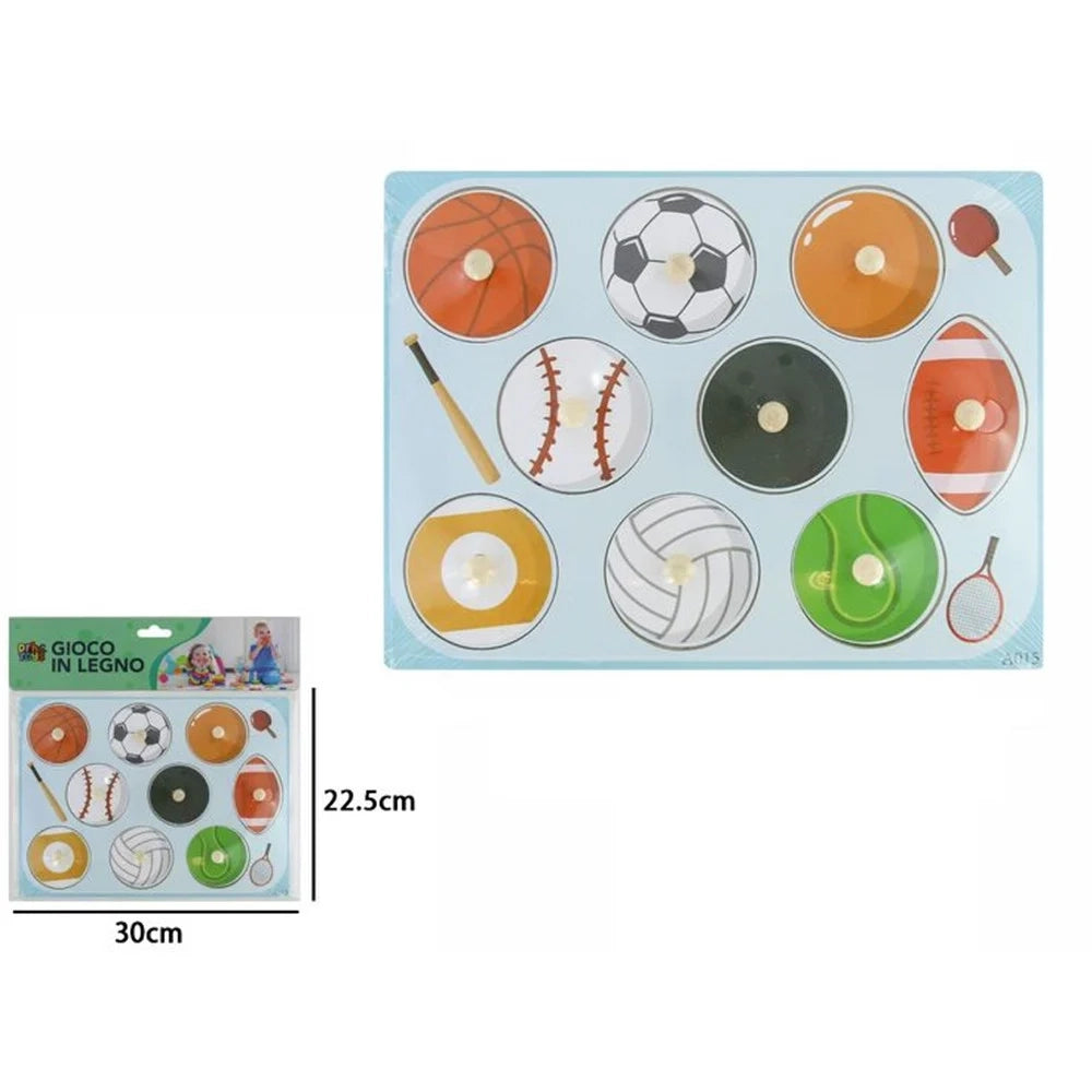 Trade Shop - Puzzle A Incastro Tema Palla Sport Gioco Educativo In Legno Per Bambini Con Pomelli 53761 -