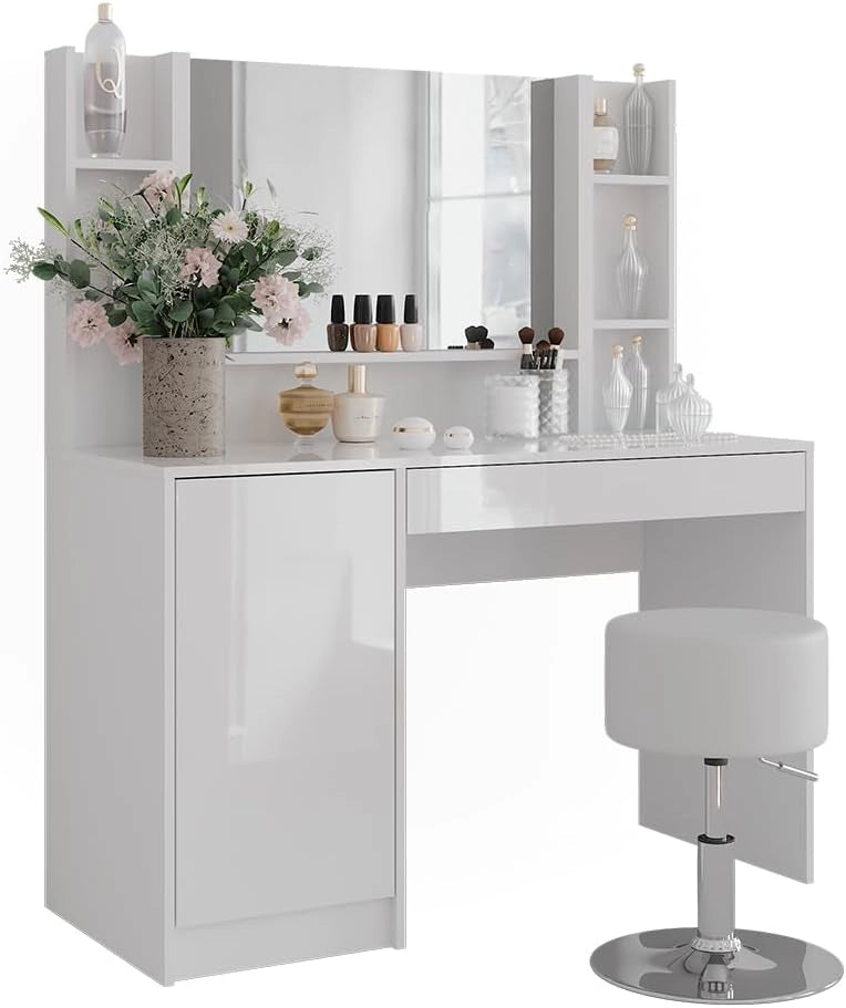 Tavolo da toeletta Sherry, Bianco/bianco lucido, 119.8 cm 5 parti