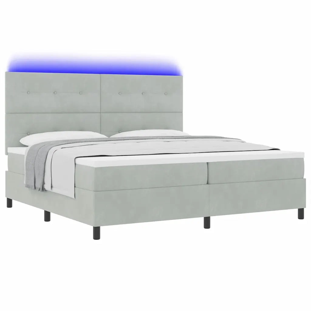 Letto a Sorgente LED Grigio chiaro 200 x 200 cm Velluto 3343334