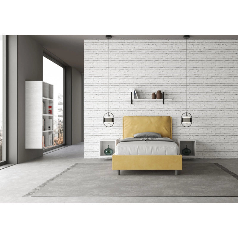 Letto imbottito Piazza e mezzo 110x210 cm Large - Contenitore,Microfibra,Ocra