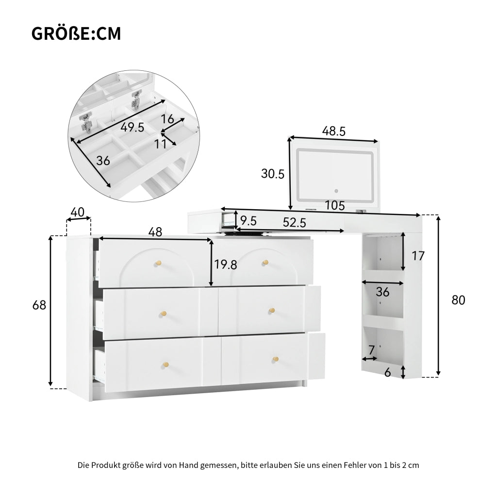 Tavolo da Trucco Girevole con LED ¨C MINIMAL ¨C Bianco 105x40x80cm