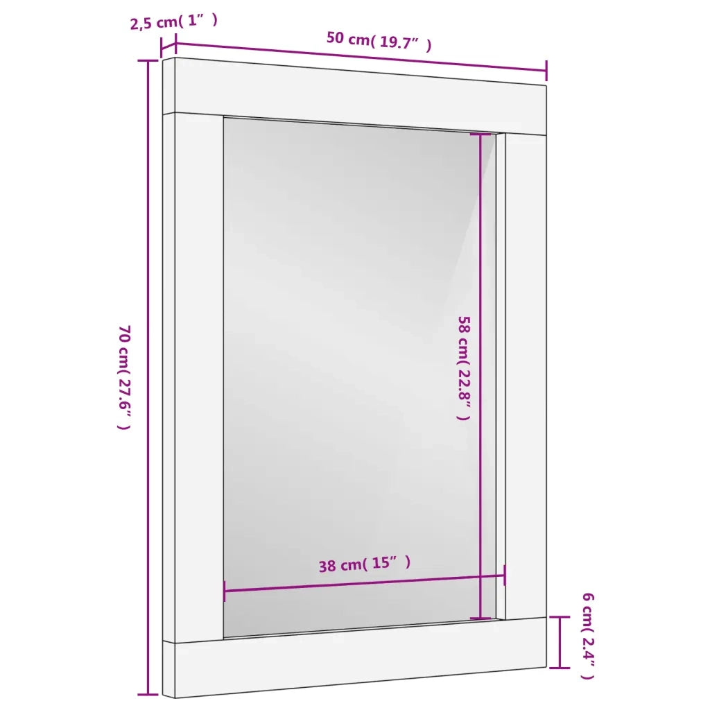 Specchio da Bagno Nero 50x70x2,5cm Legno Massello Mango e Vetro 356850