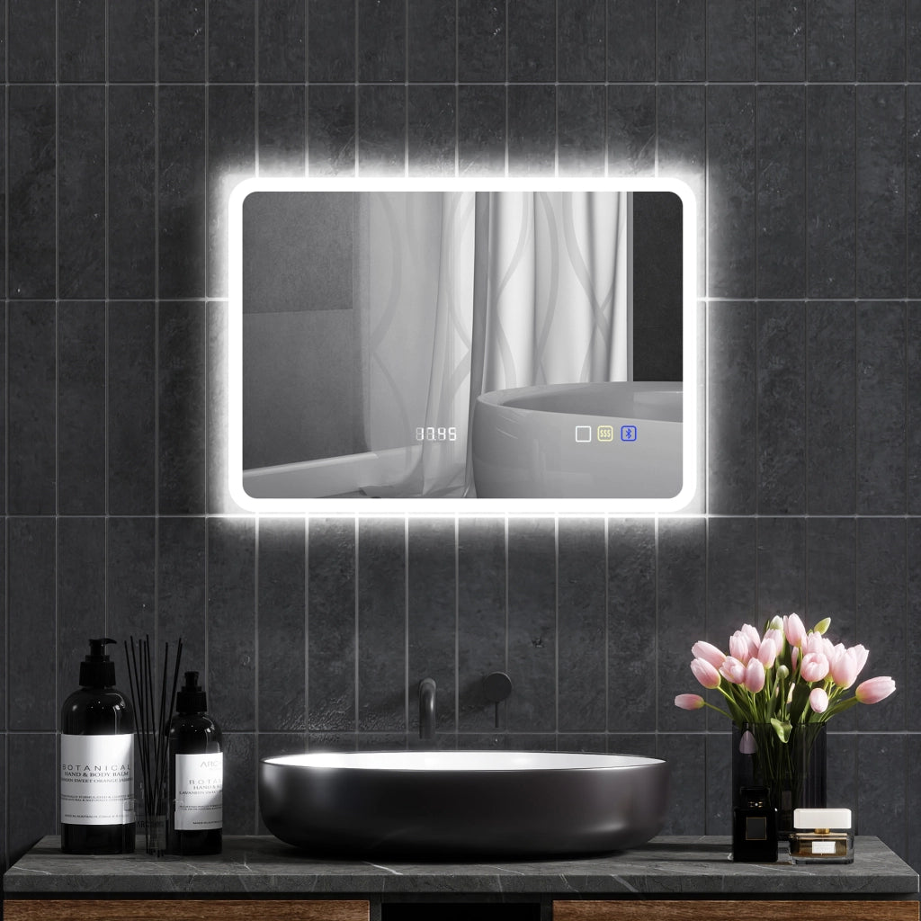 Specchio da Bagno con LED e Bluetooth ¨C zephmum ¨C 70x50 cm, Bianco, 3 Colori, Antivaho