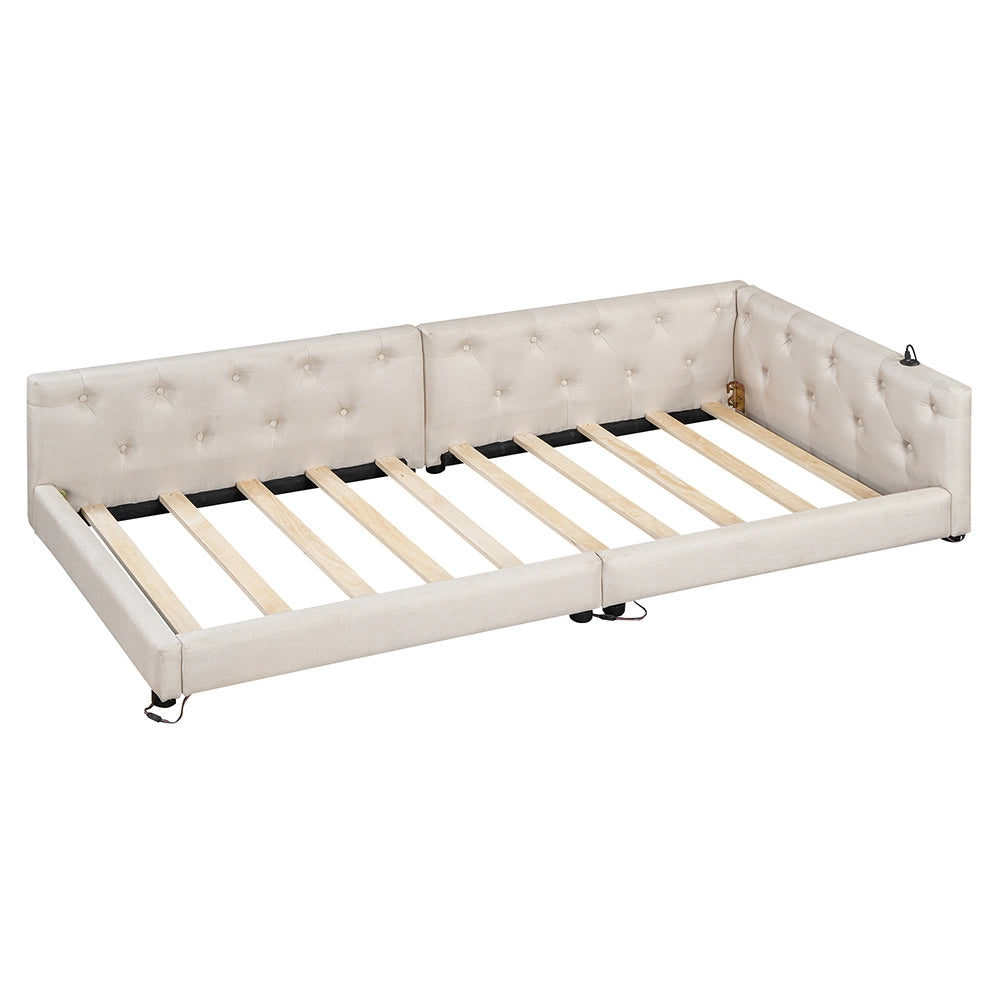 Divano letto daybed - Xylo - 90x200 cm LED USB testiera imbottita beige