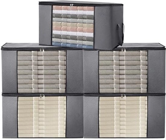 Opbergtas per 5 unit (90 l), realizzato con 150 gram di tessuto non tessuto respirante, spesso extra per l'archiviazione di capi d'abbigliamento. Questo contenitore per coperte mantiene i tuoi capi d'abbigliamento organizzati.