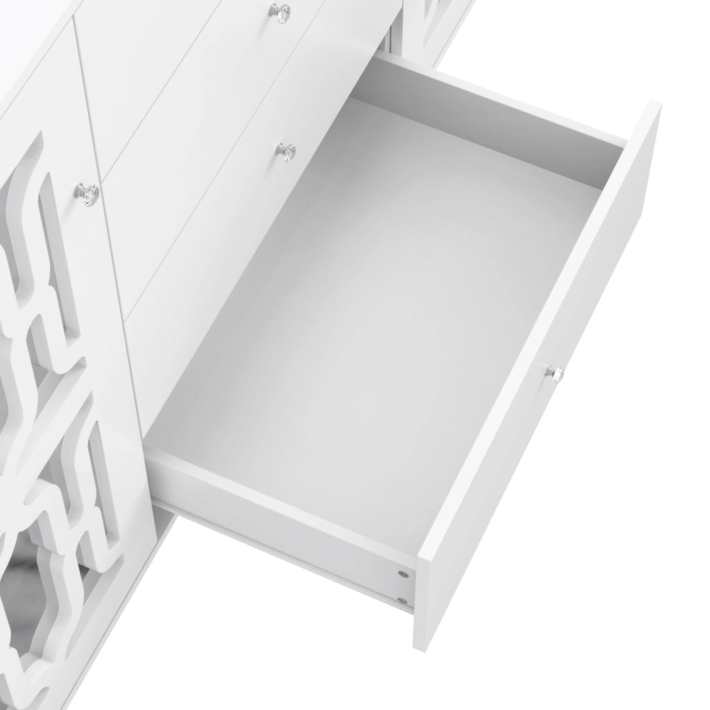 Credenza bianca a specchio con 2 ante, 4 cassetti e ripiano interno per soggiorno e ingresso 147,5 × 40 × 102 cm