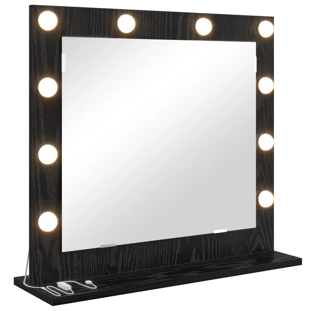 Specchio da toeletta con luci a LED Rovere Nero 60x55x18 cm